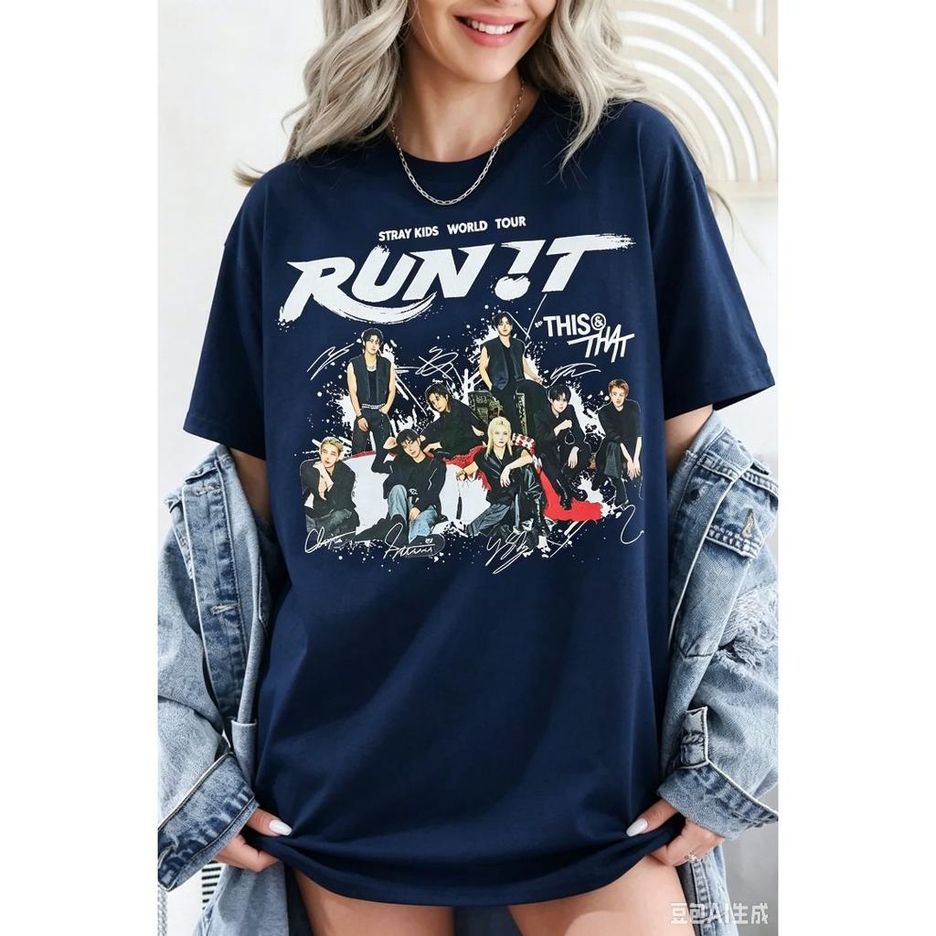 SKZ World Tour Print T-shirt Men Women Streetwear Oversized Y2k Hip Hop Short Sleeves High Quality Loose Harajuku Female Male Clothing