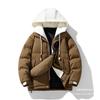Padded-on men's hooded padded jacket fake two pieces, winter men's fashion trend high-end warm windproof jacket casual