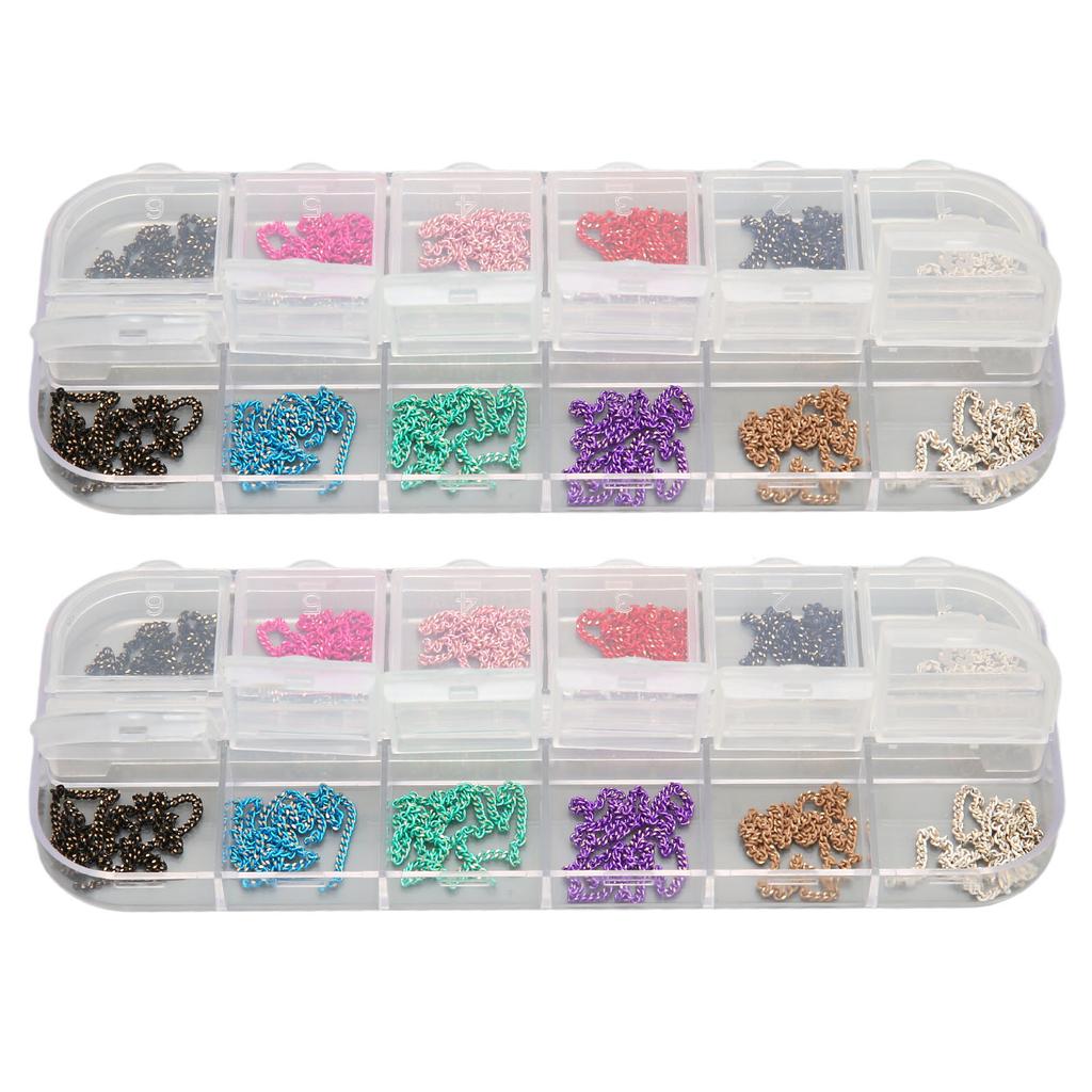 2 Boxes Art Nail Chains Metal Rhinestones Nail Chain Decorations for Nail Art Chains DIY Design 12