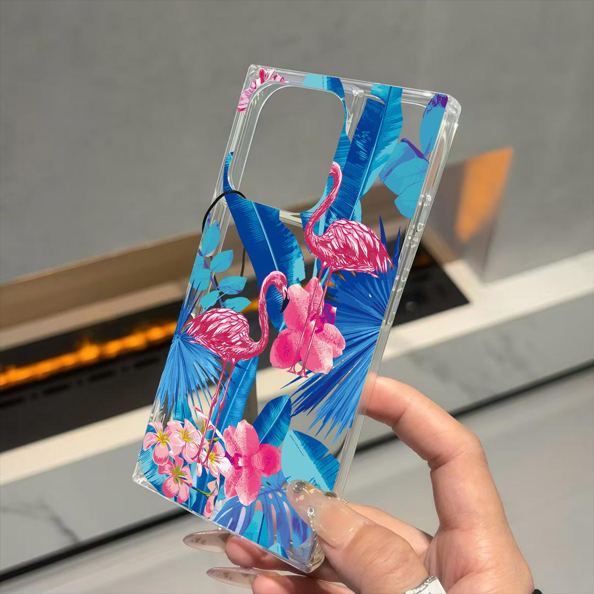 

Прозрачный квадратный чехол-накладка для iPhone 16 ProMax 14 Pro Max 13 12 15 Plus 11 Защита от кислорода, Чехол с узором «Красные фламинго» iphone 11 ProMax