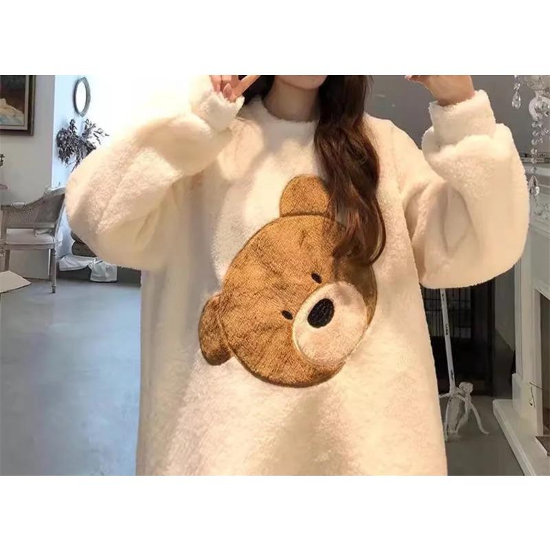 Pajamas Women's Winter Flannel Korean Version Long Sleeved Thickened Velvet Coral Velvet Cute Loungewear Set Christmas Birthday