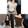Plain Flat Knit Summer Womens Off Shoulder Top With Embroidery For Casual Wear
