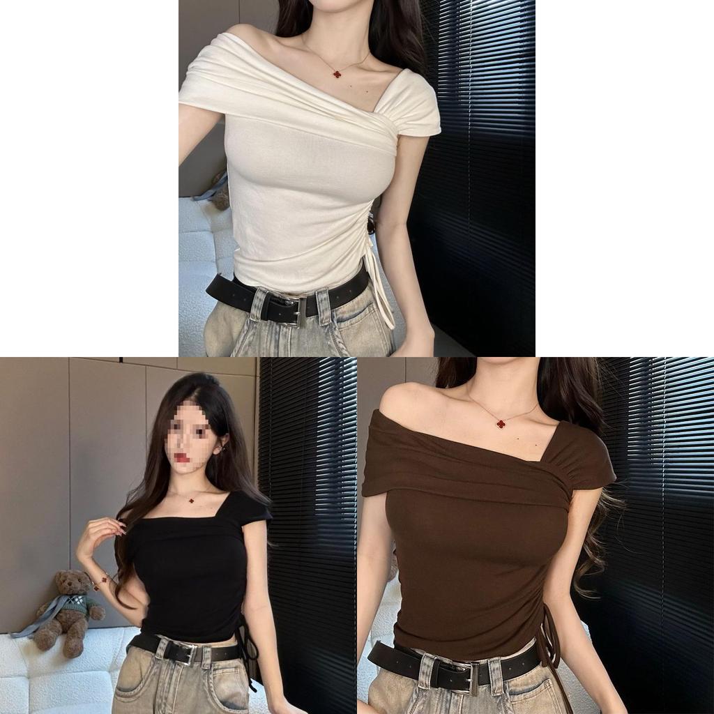 Plain Flat Knit Summer Womens Off Shoulder Top With Embroidery For Casual Wear
