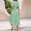 Ladies Summer Casual Fashion V-Neck Ruffle Sleeve Floral Print Midi Dress