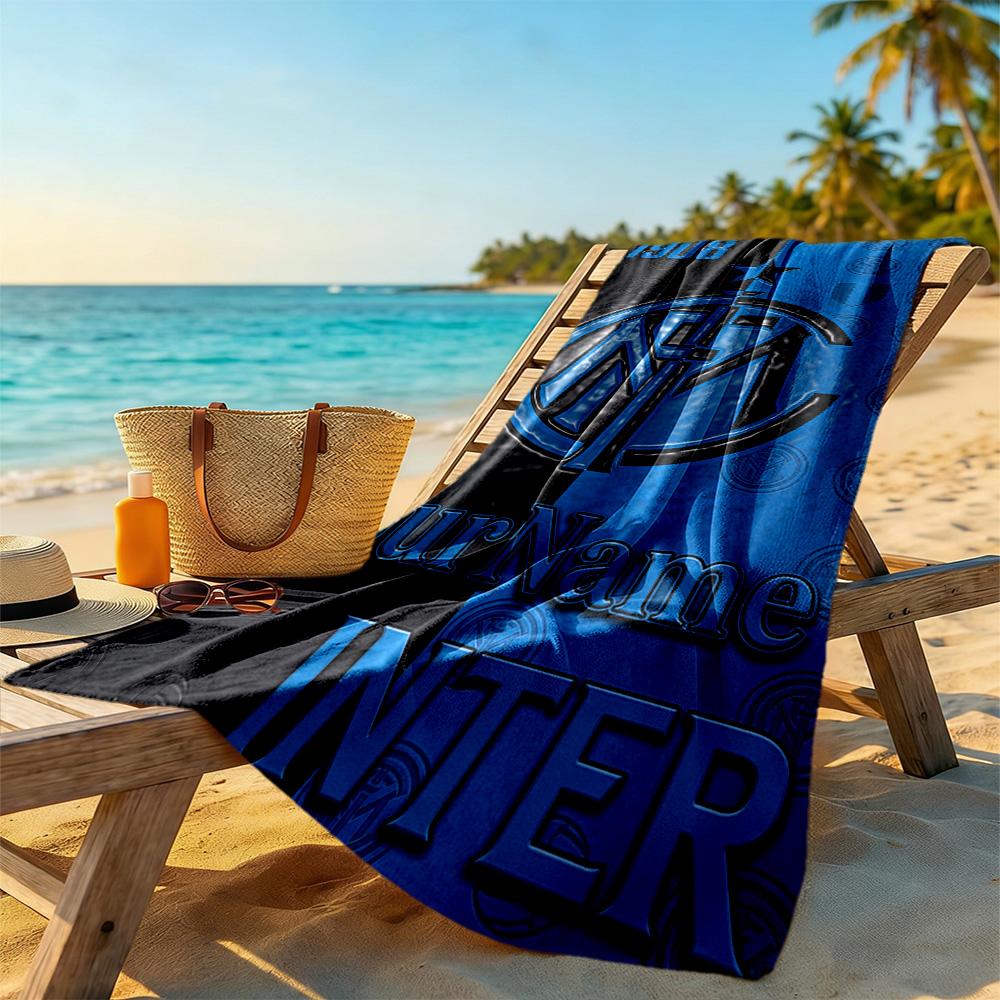 Inter Milan Customized Name Beach Towel High Absorbency & Quick-Dry Perfect for Traveling Yoga Camping and Swimming