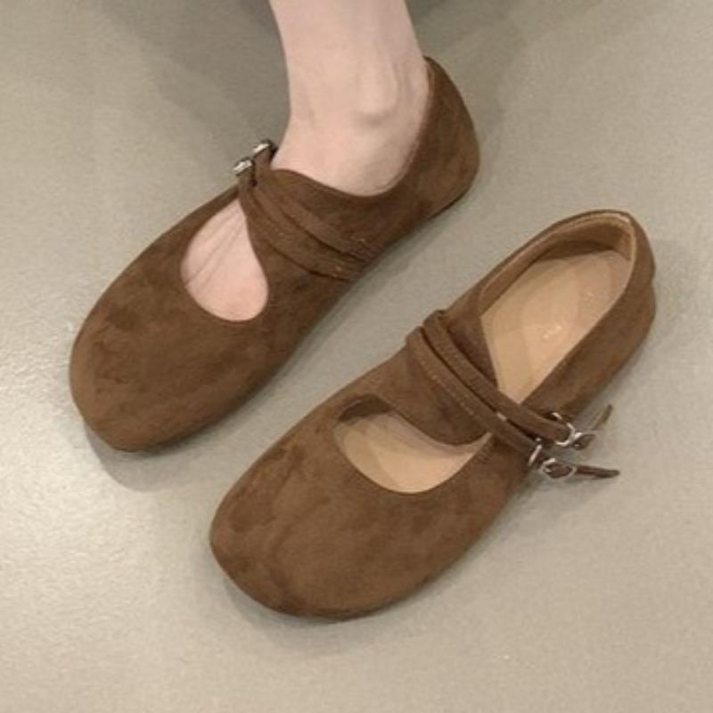 Women Flats Suede Shoes Designer Buckle Elegant Shoes Autumn Casual Sneakers 2025 New Trends Zapatillas De Mujer