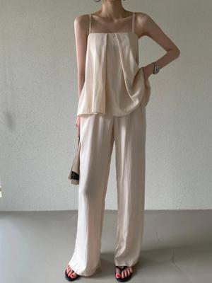 Summer Elegant Solid Sexy Pleated Two Pice Sets Women Ruffle Sleeveless Tops + Wide Leg Pants Female Patchwork Retro Casual Party Beach Suits