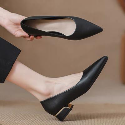 2025 New Soft Leather Pointed Single Shoes Women's Spring and Summer 2025 New Thick Heel Not Tired Foot Soft Sole Professional Flat Bottom