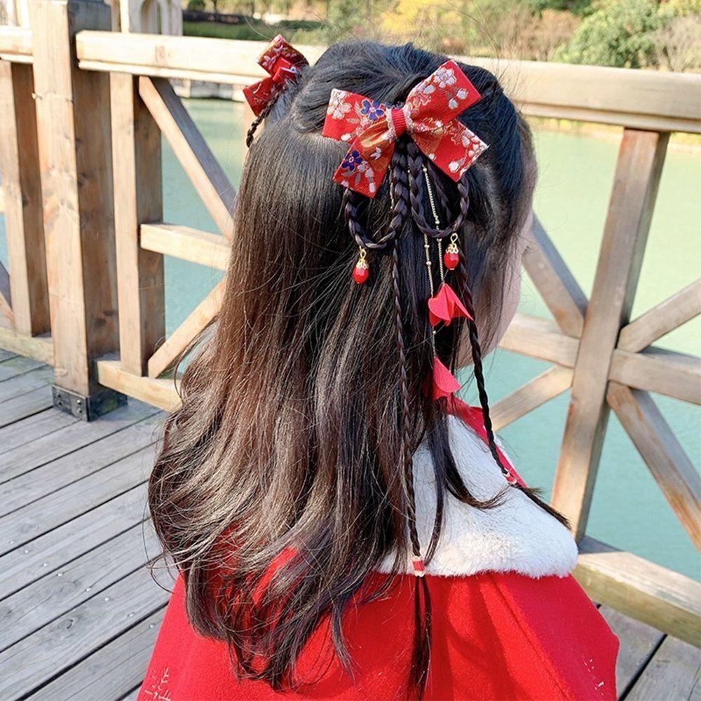 Flower Children Bow Wig Hairpin Tassels Ancient Style Hairpin Sweet Hanfu Hair Sticks  Baby