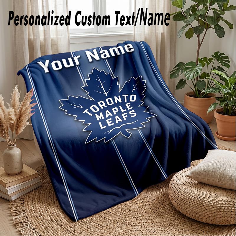 Toronto Maple Leafs Custom Flannel Throw Blanket Print Your Name Text Soft Warm Blanket Holiday Present