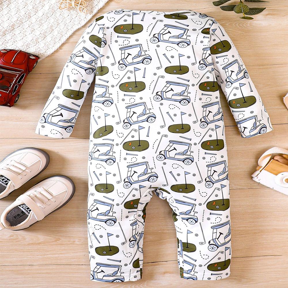 Infant Baby Golf Pattern Print Romper Casual Long Sleeve Jumpsuit