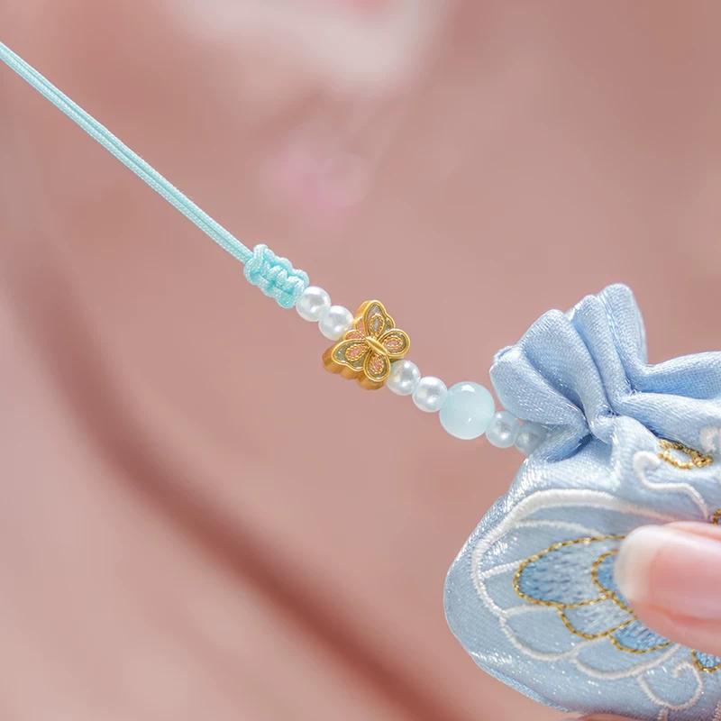 Qixi Festival Traditional Style Empty Sachet, Qipao Brooch Pendant, Hanfu Embroidery Butterfly Osmanthus Fragrance Bag, Portable Mosquito-Repellent