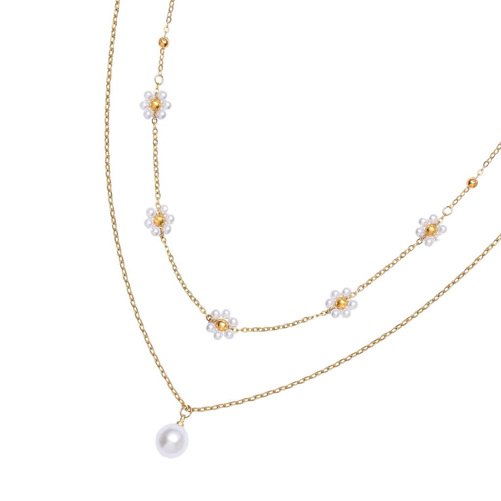 Adjustable Blossoms Necklace With Imitation Pearls Detail Sturdy Copper Chain For Casual Or Formal