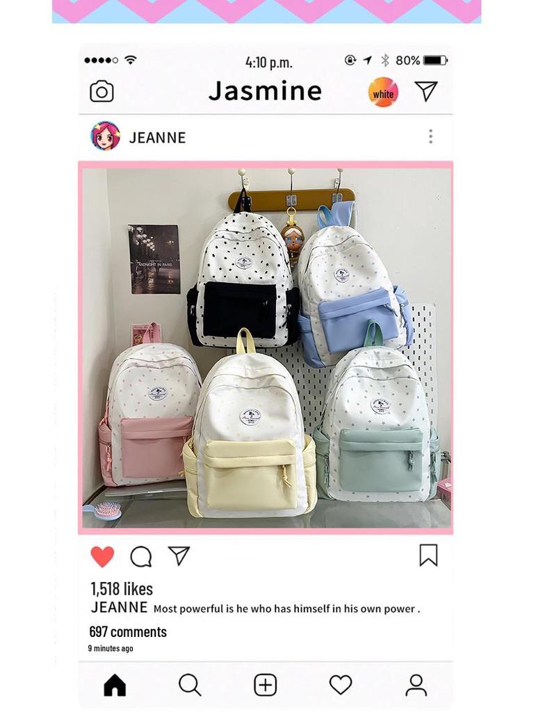 Star Polka Dot Colorblock Backpack - Versatile, Large Capacity Schoolbag for Students