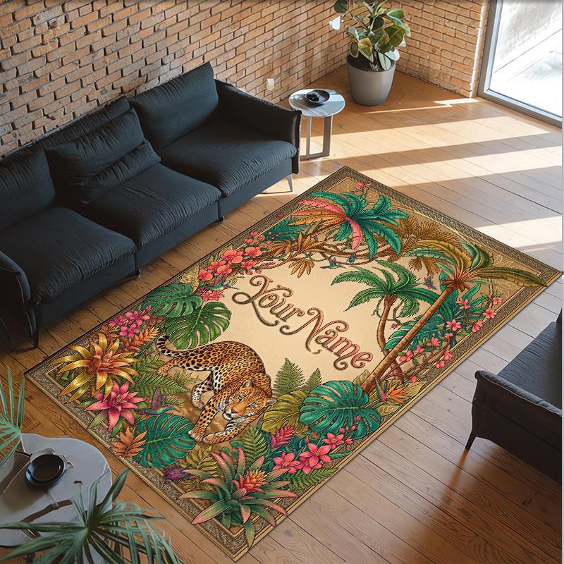 Covor de podea din catifea de cristal cu tematică de leopard, covor cald personalizat cu nume și text, decorațiune pentru casă