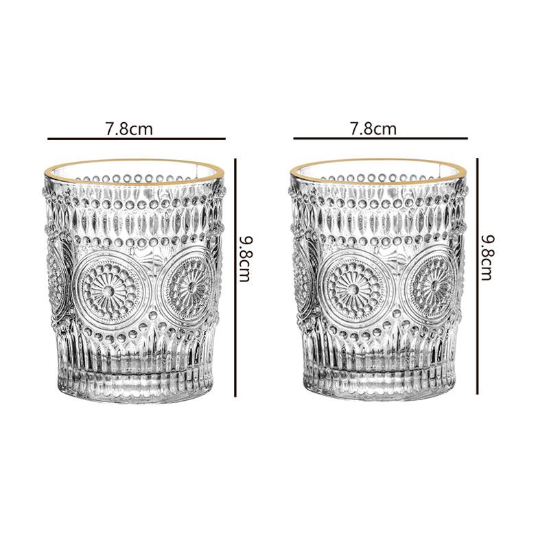 2pcs Set Vintage Sunflower Glass Cup Large Capacity Embossed Gold Edge Glass Cups for Water Cocktail Milk Tea Juice Beer Glasses