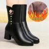 Casual Chic Mid-calf Boots for Womens Chunky High Heels Shoe Winter  Plush Warm Side Zipper Modern Boot Black Red Botas