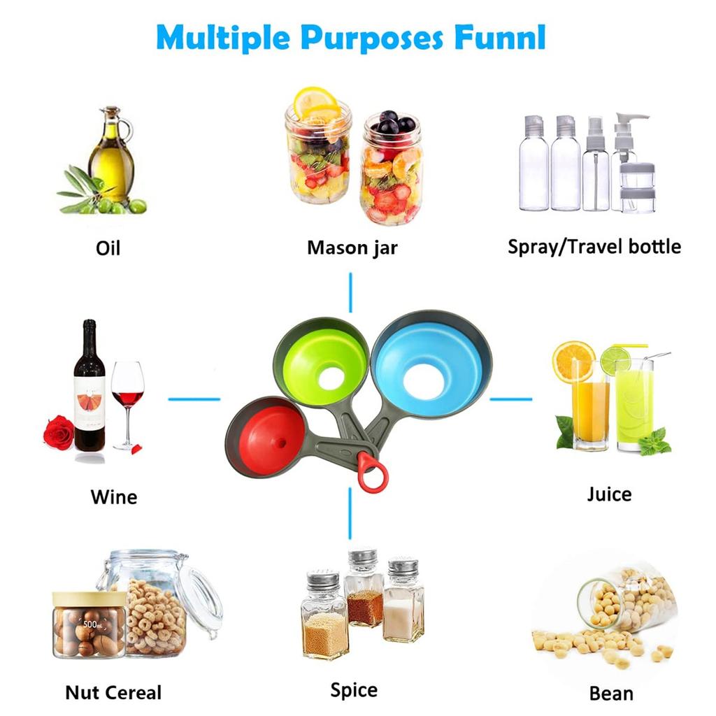 3Pcs/set Folding Telescopic Funnel Wide Mouth Oil Funnel Jam Filling Silicone Funnel Spice Large Canned Jar Funnel Kitchen Tools