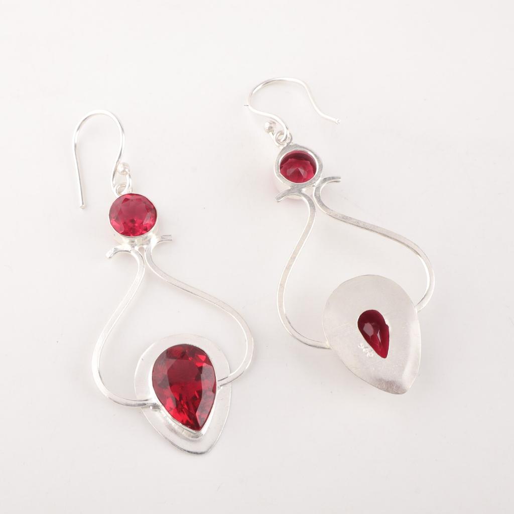 Pink Rubellite Gemstone 925 Stamped Silver Jewelry Handmade Women Earrings 2.07" EE-170-1