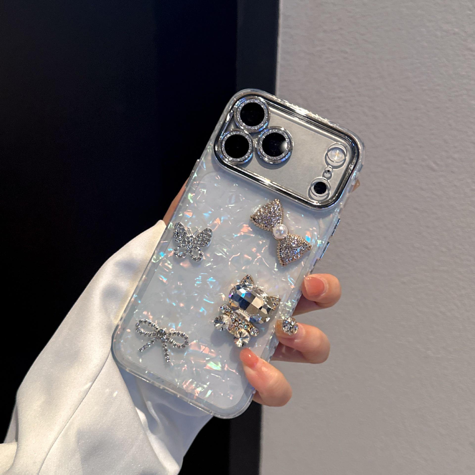 Colorful Porous Cat Shell Pattern Diamond Phone Case for iPhone 17 Pro Max/15 Pro 16 Pro Max