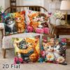4pcs Cartoon Cat Pillowcase, Cute Cat Flower Design Polyester Cushion Cover, Home Decor for Living Room Couch Bed Sofa