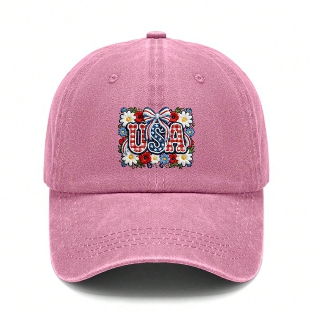 [Vintage USA Baseball Cap] Adult Unisex "USA" Floral Print Adjustable Sun Cap Breathable Curved Brim Streetwear Baseball Hat For Patriotic Holidays &