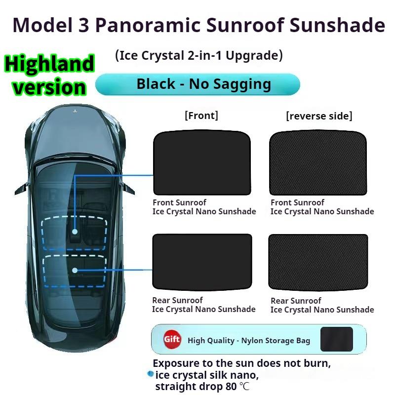 For Tesla Model 3/Y Model 3 Highland Model Y Juniper 2025+ Ice Cloth Buckle Glass Roof Sunshade Car Front Rear Sunroof Skylight