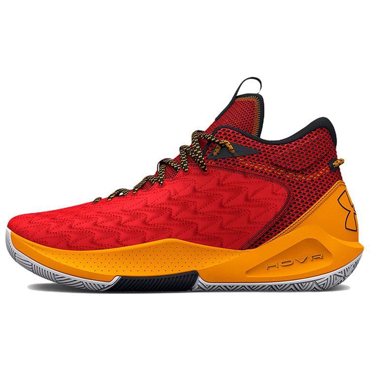 Under Armour Havoc 5 Clone Round Toe Lace-Up Mid-Top Basketball Shoes Men Sneaker Red Yellow 3025605-600