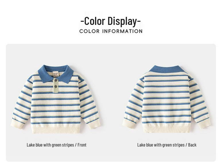 Boys' Striped Lapel Sweater for Spring & Autumn