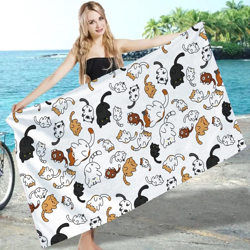 Tropical Quick-Dry Beach Towel with Ocean Whale & Sea Turtle Print - Absorbent & Ideal for Summer Seaside Vacations