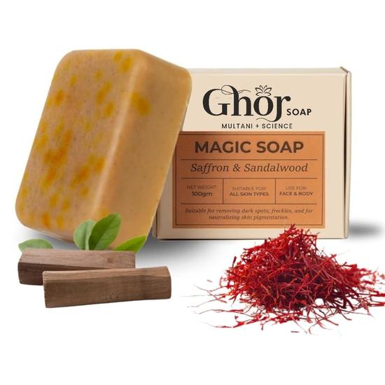 

Мыло Ghor Magic Soap с шафраном и сандаловым деревом, 100 г, для всех типов кожи, удаление пигментных пятен (1)