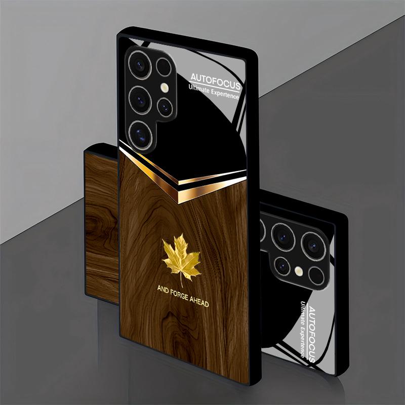 Wood Grain Gold Maple Leaf Pattern 2D Phone Case for Samsung S26 S25 S24 S23 S22 S21 S20 A56 A36Tempered Glass Protective  Cover