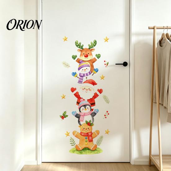 Decorative Holiday Wall Murals Watercolor Christmas Stack?Up Characters Stickers, Removable Self?Adhesive Door Easy Peel Graphics Sticker,