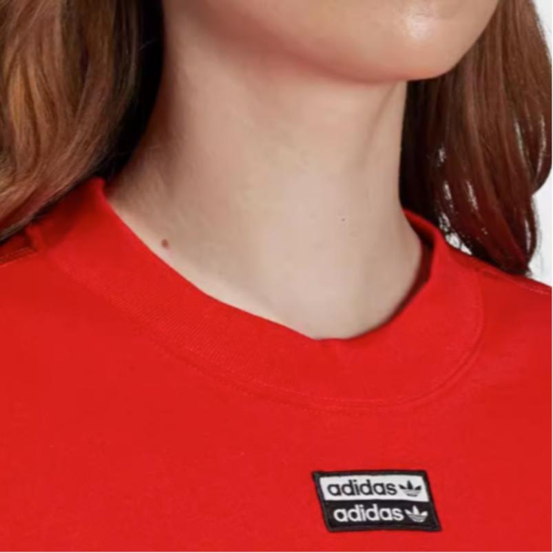 Adidas Solid Color Round Neck Short Sleeve T-Shirt Women Tops Red FM4881