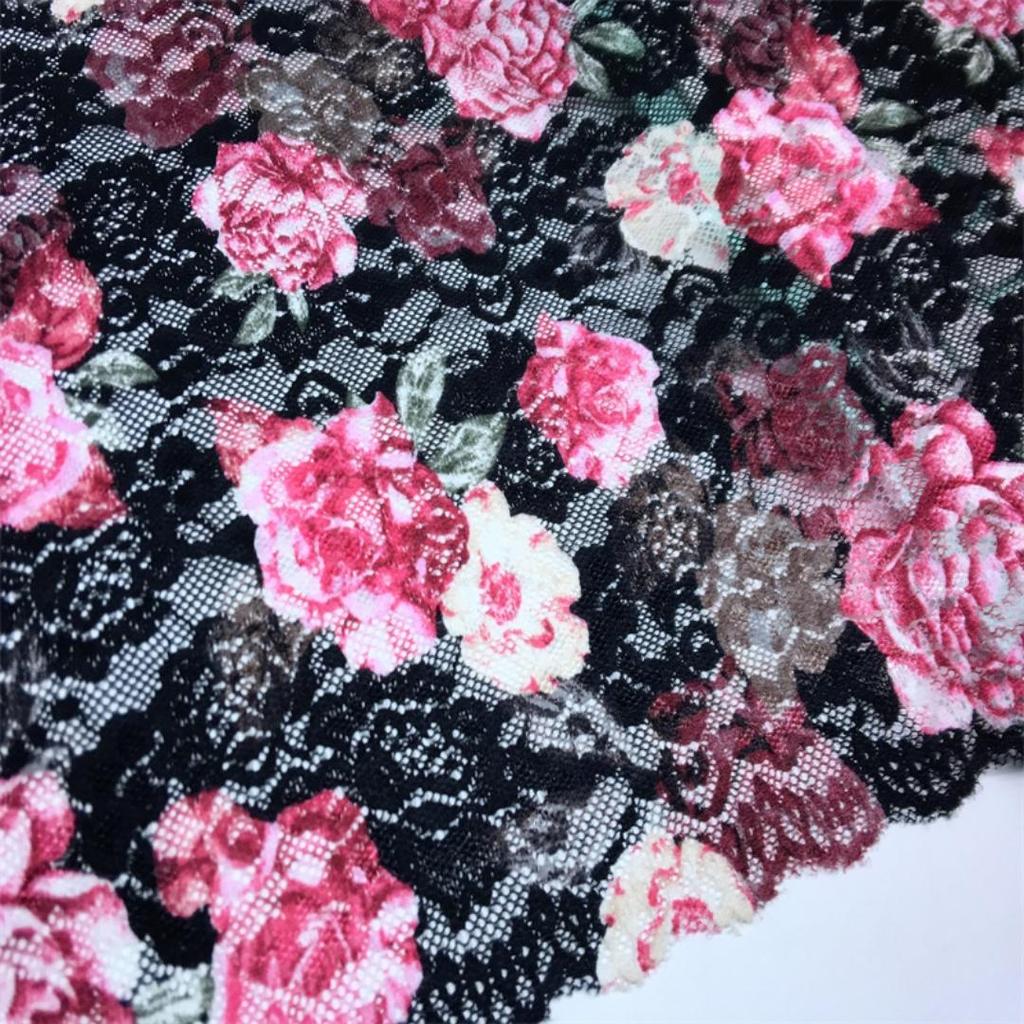 27cm Wide Printed Elastic Lace, DIY Stretch Sewing Lace Fabric for Lingerie, Bra, Underwear, Dress, Garment, Crafting