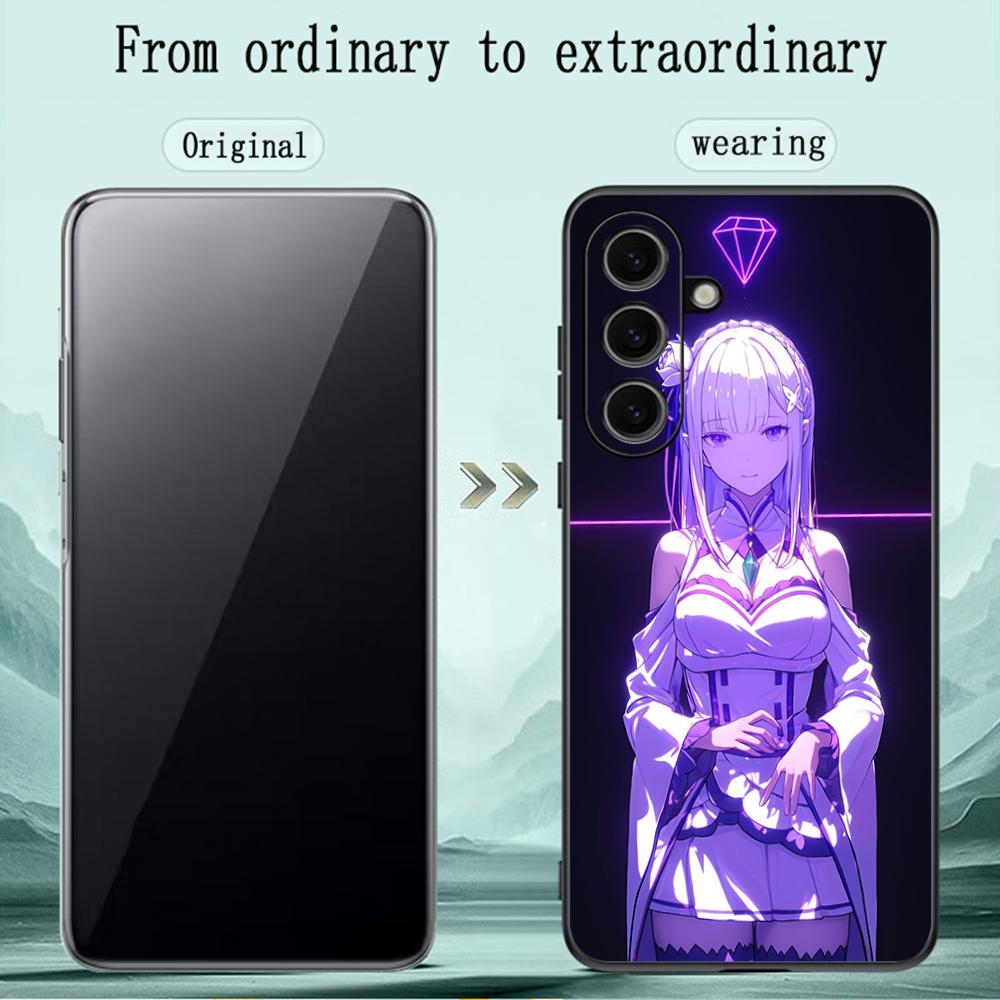 Re zero cute girl classic anime pattern Phone Case For Samsung Galaxy S26 S25 S24 S23 S22 S21 Plus Ultra Note20 Soft Black