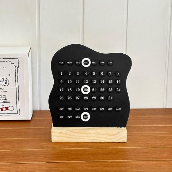 Student Study Desk Accessory Perpetual Block Calendar with Date Marker, Reusable Desktop Wood Base, DIY Ring A Daily Planner for Office Home