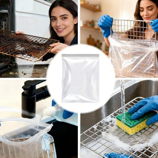 Oven Rack Cleaning Bags Transparent PE Reusable Leak-Proof Hands-Free Deep Cleaning Oven Racks Grease Remover Bag