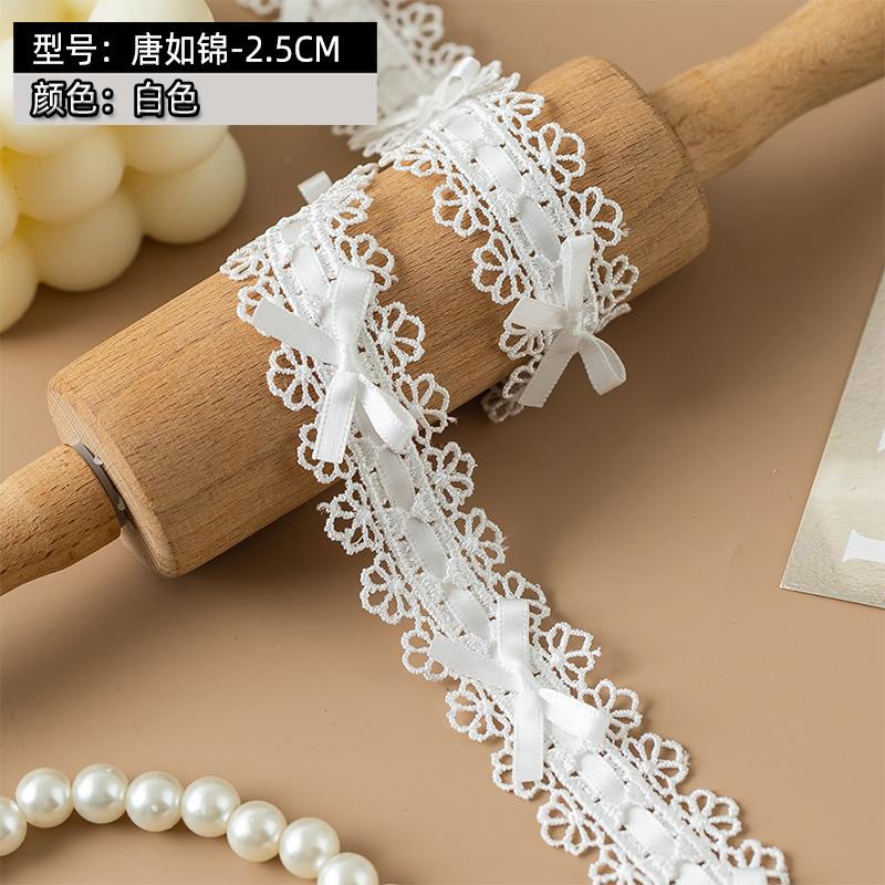 2.5cm Wide Lolita Lace Trim Ribbon For Party Dress Bow Embroideried Trimming Collar Decorative Fabric Sewing DIY Crafts Material