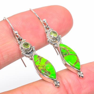 Natural Copper Turquoise,Peridot 925 Solid Sterling Silver Earring 1.75" Z4i52