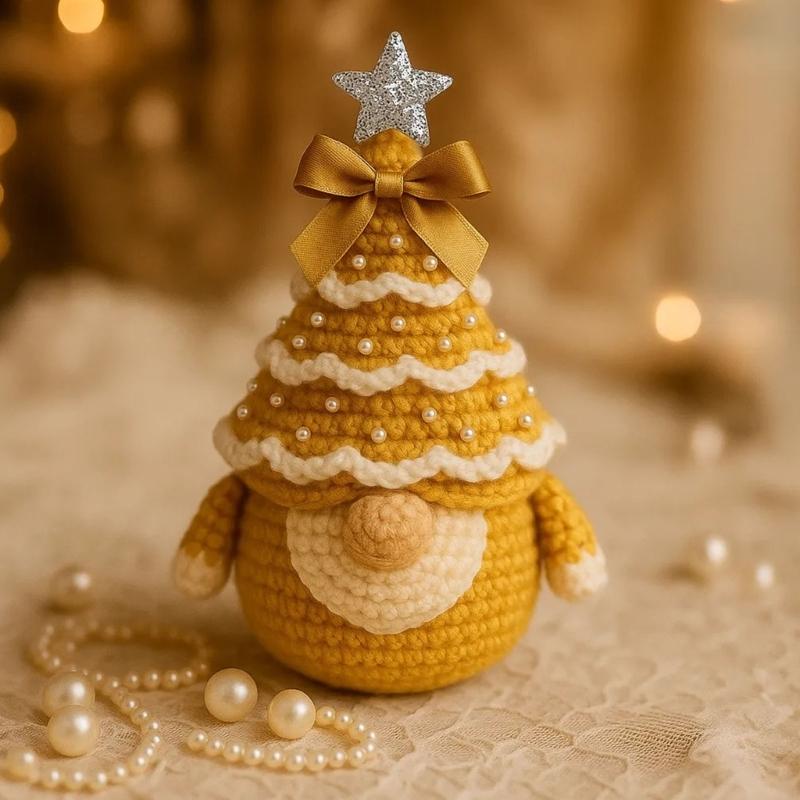 Crochet Christmas Tree Gnomes Set Soft Cotton Yarns Handmade for Festival Home Decoration Holiday Ornament