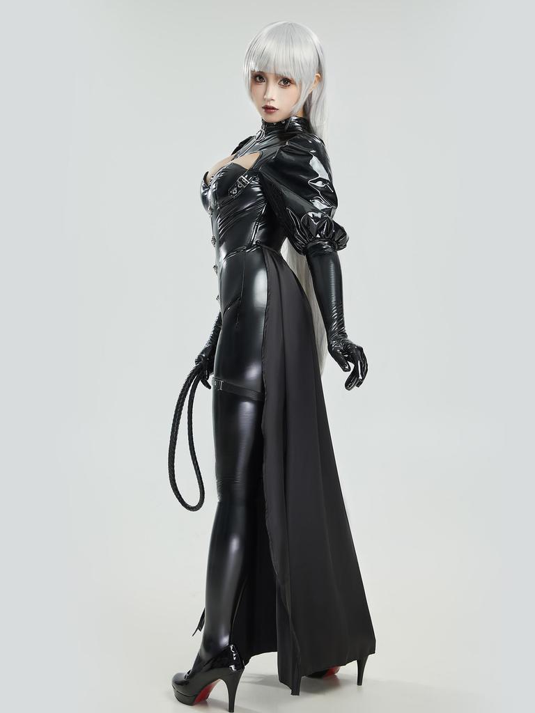 Miccostumes Adult Anime Game Sexy Cute Cool Devil Witch Gothic Cosplay Costume Long Sleeve Bodysuit Leotard with Skirt Outfit for Transformation and