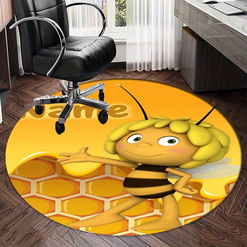 Custom Name Maya the bee Printed Round Rug Carpet Chair Rug Area Rug Entryway Doormats,for Office Chair Living Room Bedroom Kitchen Room.