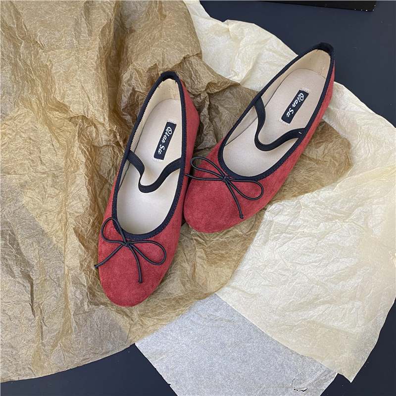 Fashion IPPEUM Ballerina Shoes Satin Round Toe Mary Janes Flannel Ballet Flats For Women