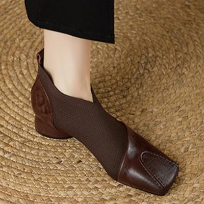 Kwadratowy nosek Damskie botki Eleganckie designerskie buty na średnim obcasie Moda imprezowa Zimowe buty Nowe do chodzenia Dzianina Mujer Botas