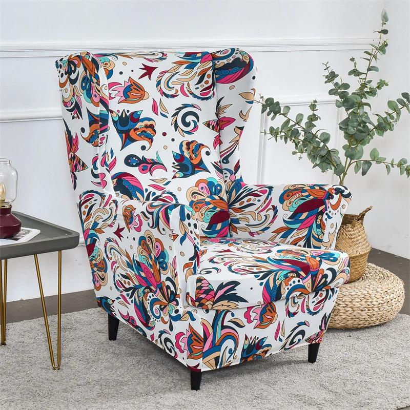 Tropical Plant Wing Chair Cover Elastic Spandex Relax Armchair Covers Nordic Removable Sofa Slipcover Furniture Protector Cover
