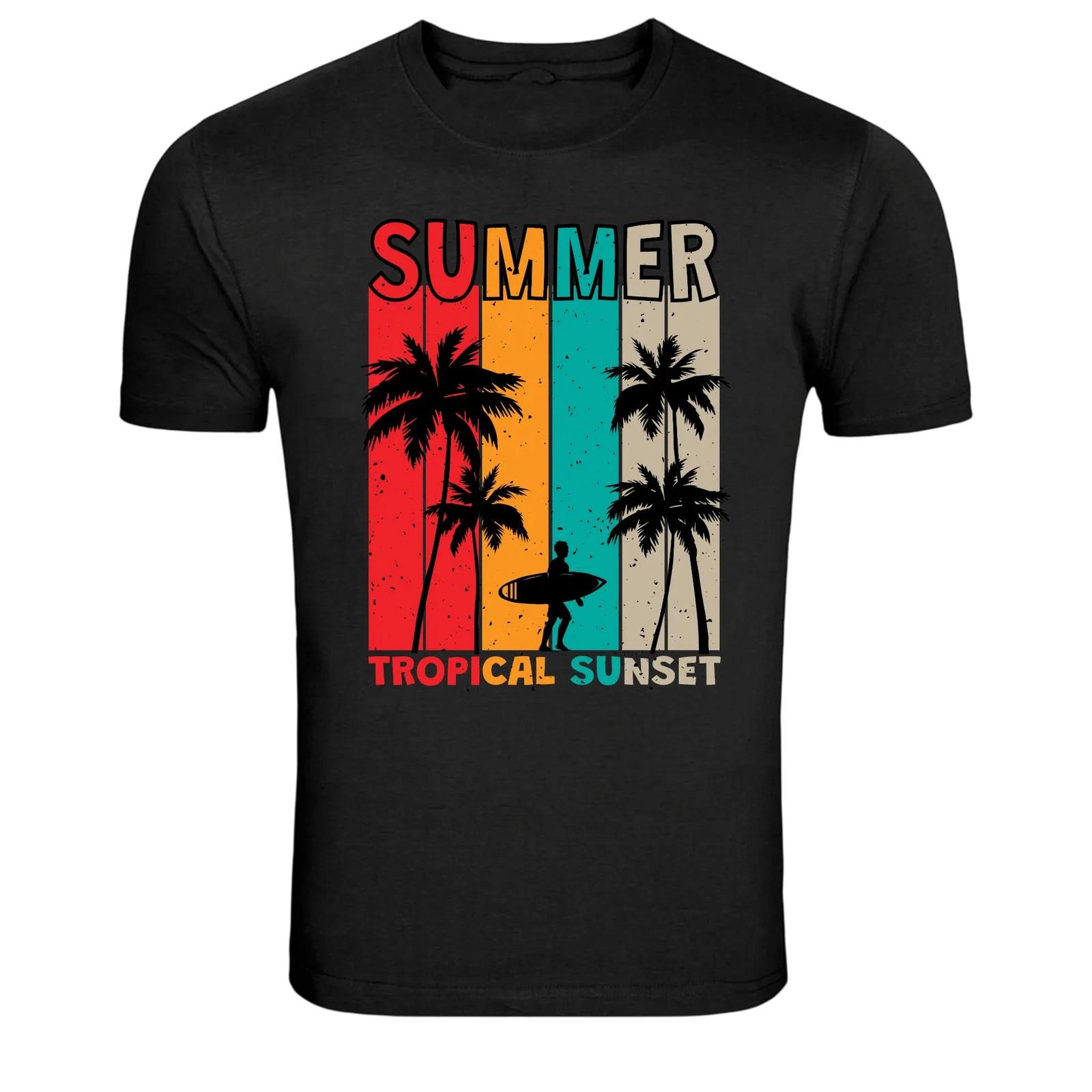 Summer Tropical Sunset Surf Beach Palm Trees Graphic T Shirt XL