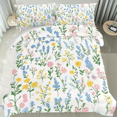 Dopamin Buntes Blumenmuster Romantischer Bettbezug Queen King Size Frühling Blumenmuster Bettwäscheset Raumdeko 3-teiliges Set Ohne Steppdecke