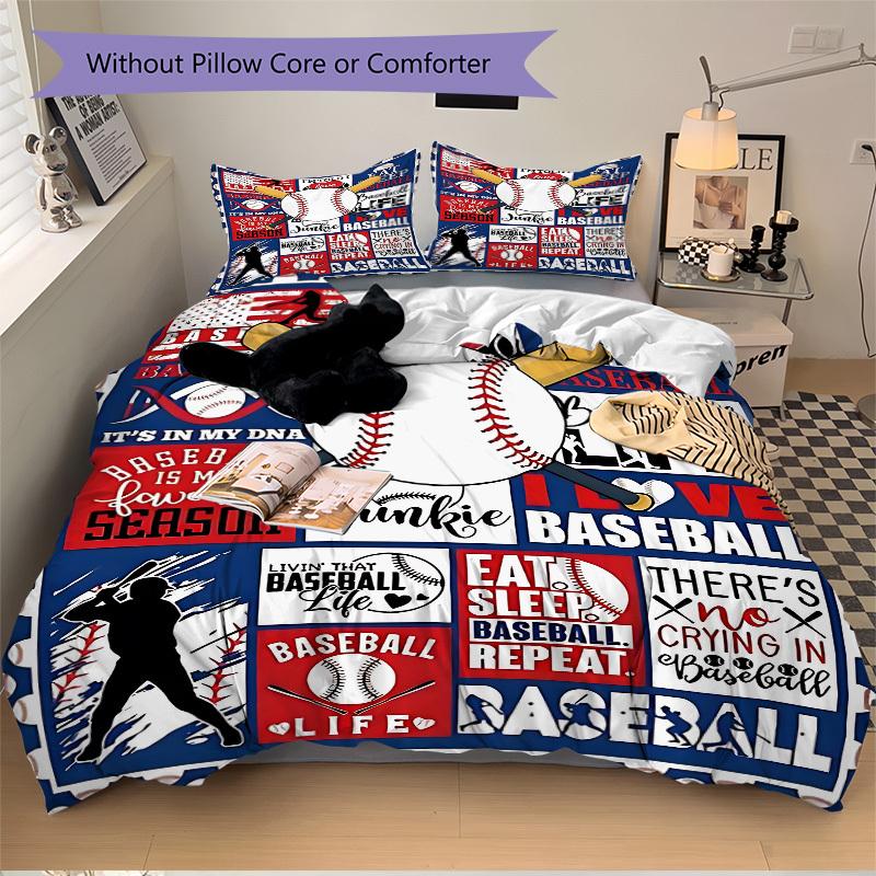 3-teiliges Baseball, Sport Bettwäsche-Set - Maschinenwaschbar, Enthält 1 Bettbezug und 2 Kissenbezüge, Ohne Füllung yy251013092