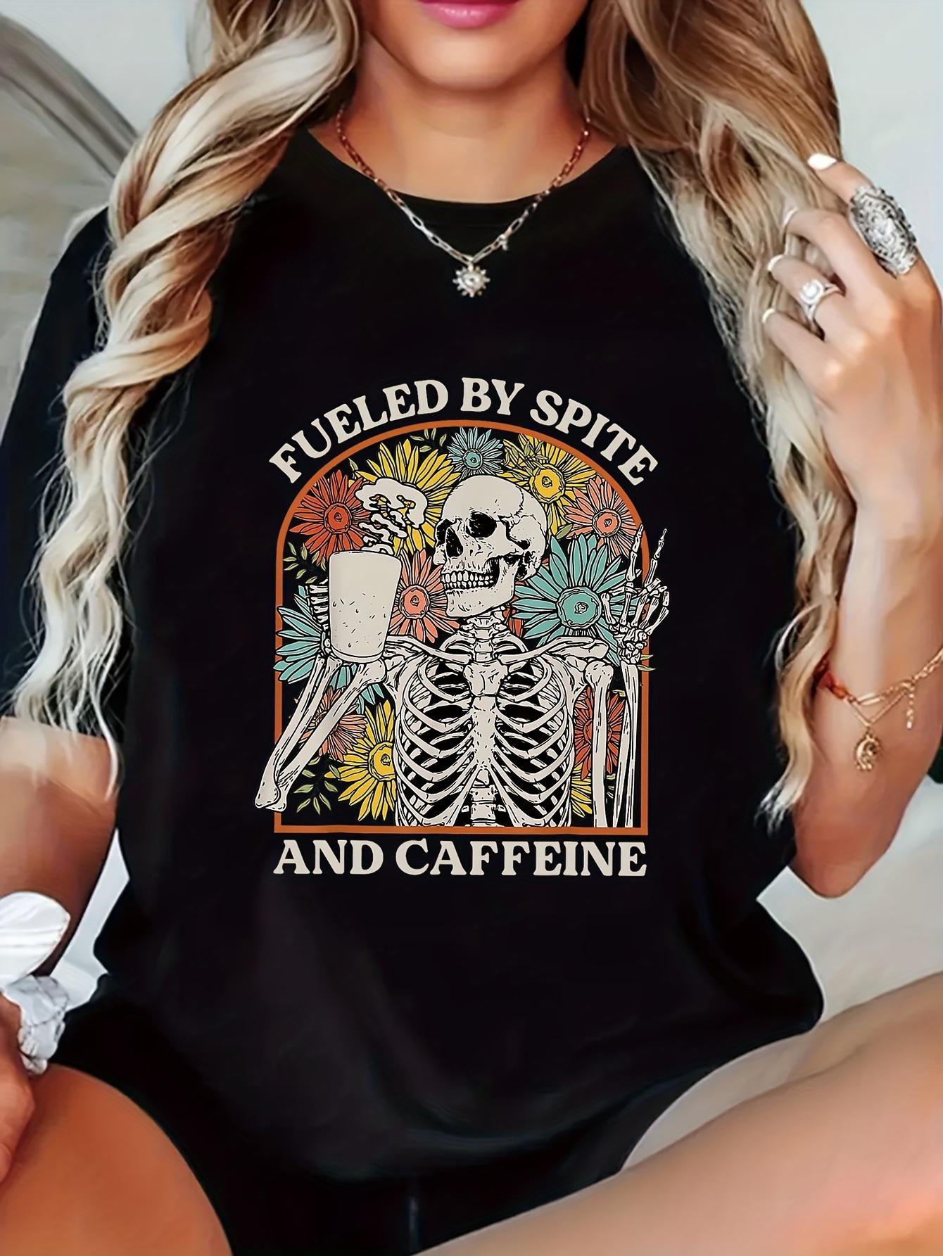 Fueled by Spite and Caffeine Skeleton Graphic T-shirt M
